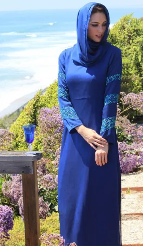 Najma Embroidered Formal Abaya Maxi Dress - Royal Blue - FINAL SALE