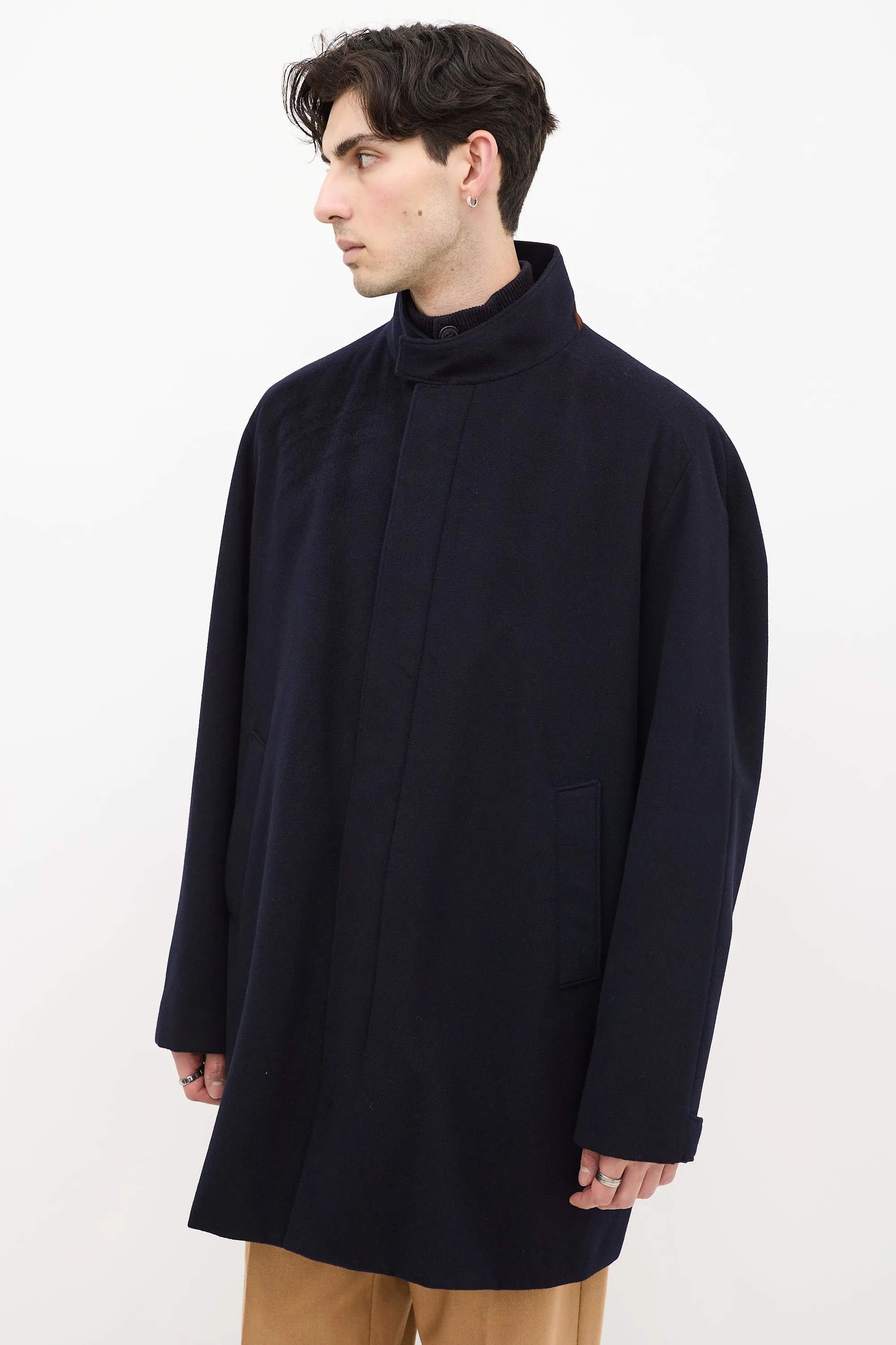 Navy Cashmere Long Coat