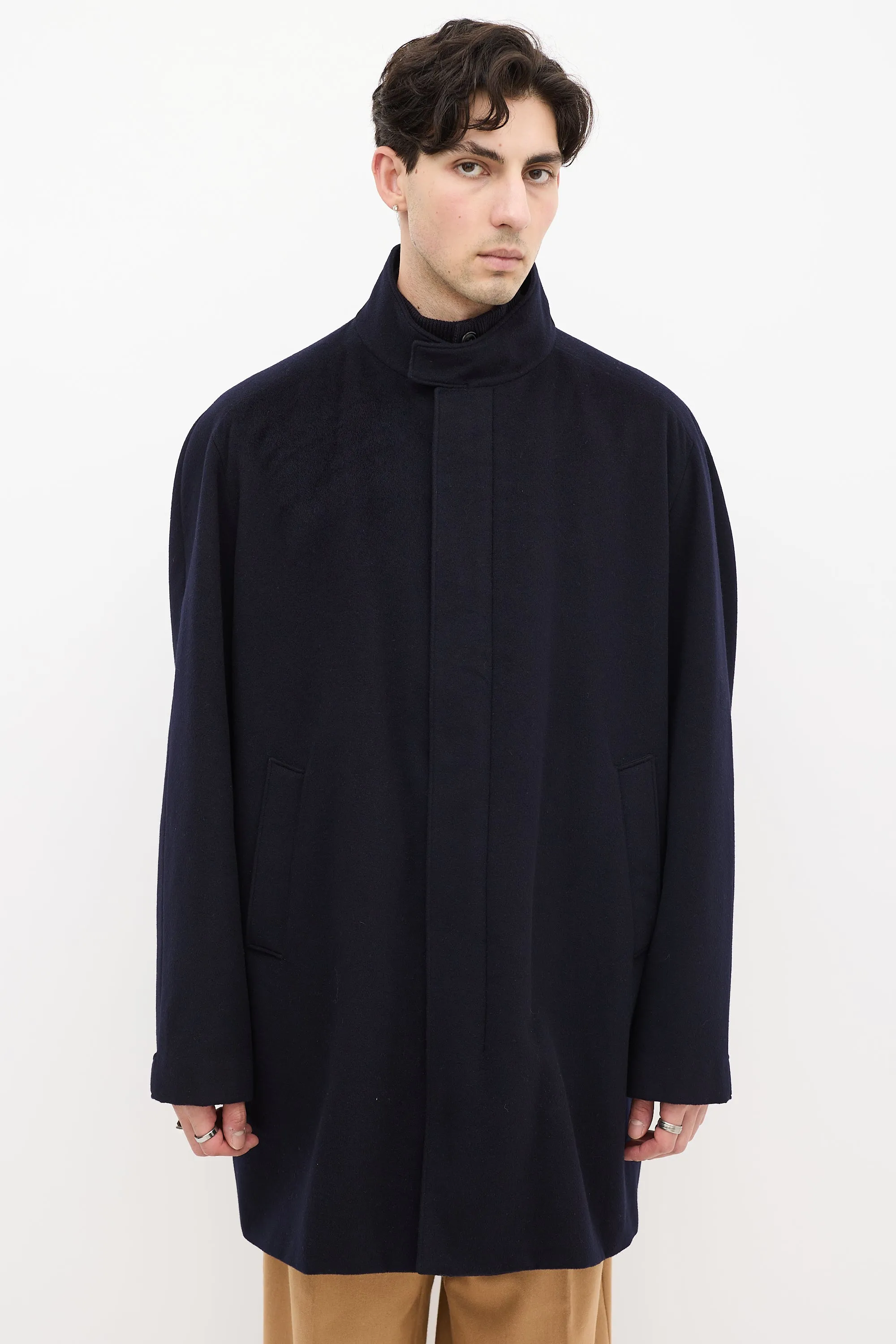 Navy Cashmere Long Coat