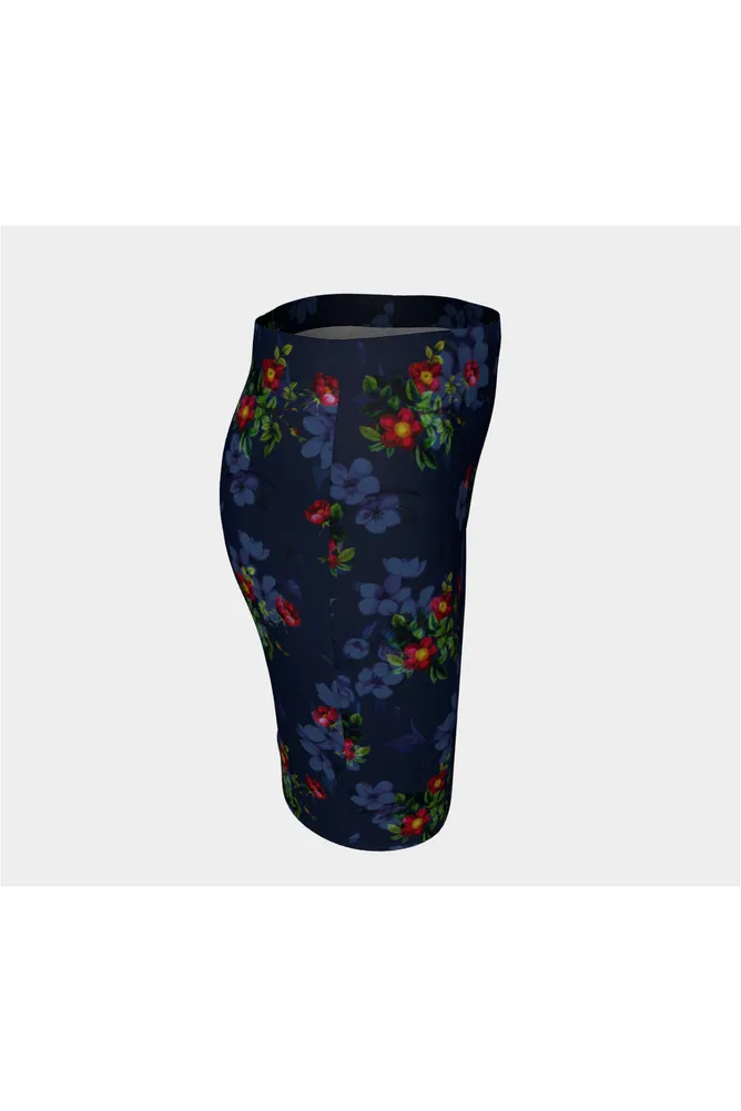 Navy Floral Fitted Skirt