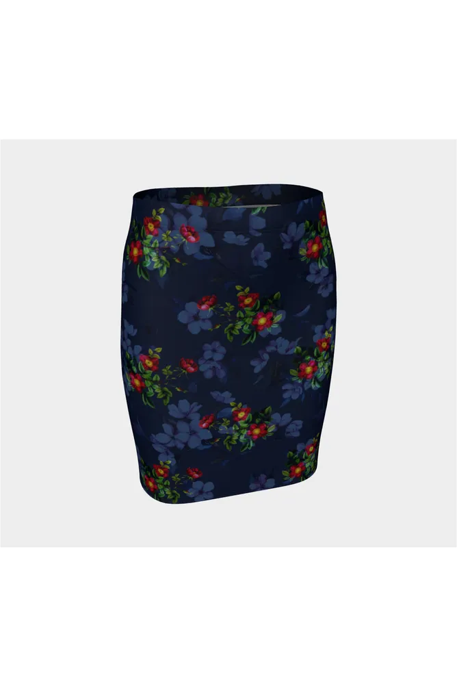 Navy Floral Fitted Skirt