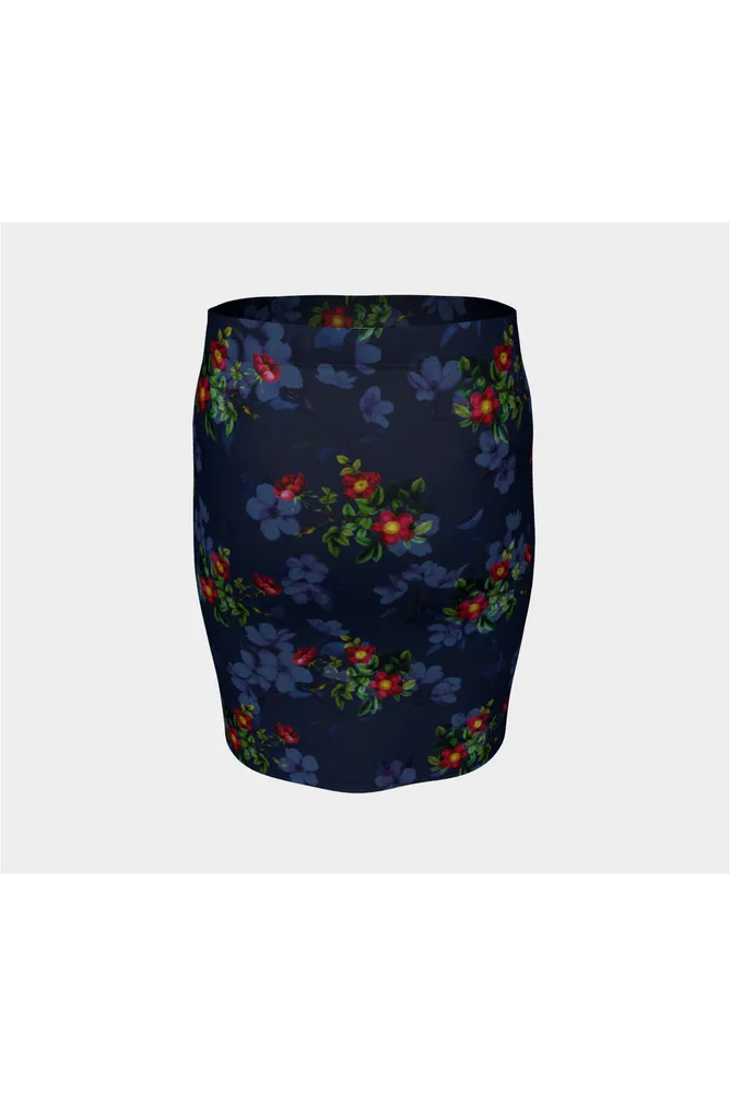 Navy Floral Fitted Skirt