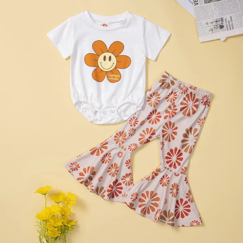 Nebworn Baby Girls Summer Romper And Floral Flared Pants Set Girls Clothes Wholesale