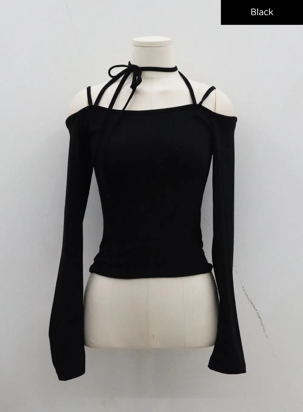 Neck Ribbon Detail Long Sleeve Cropped Top CD21