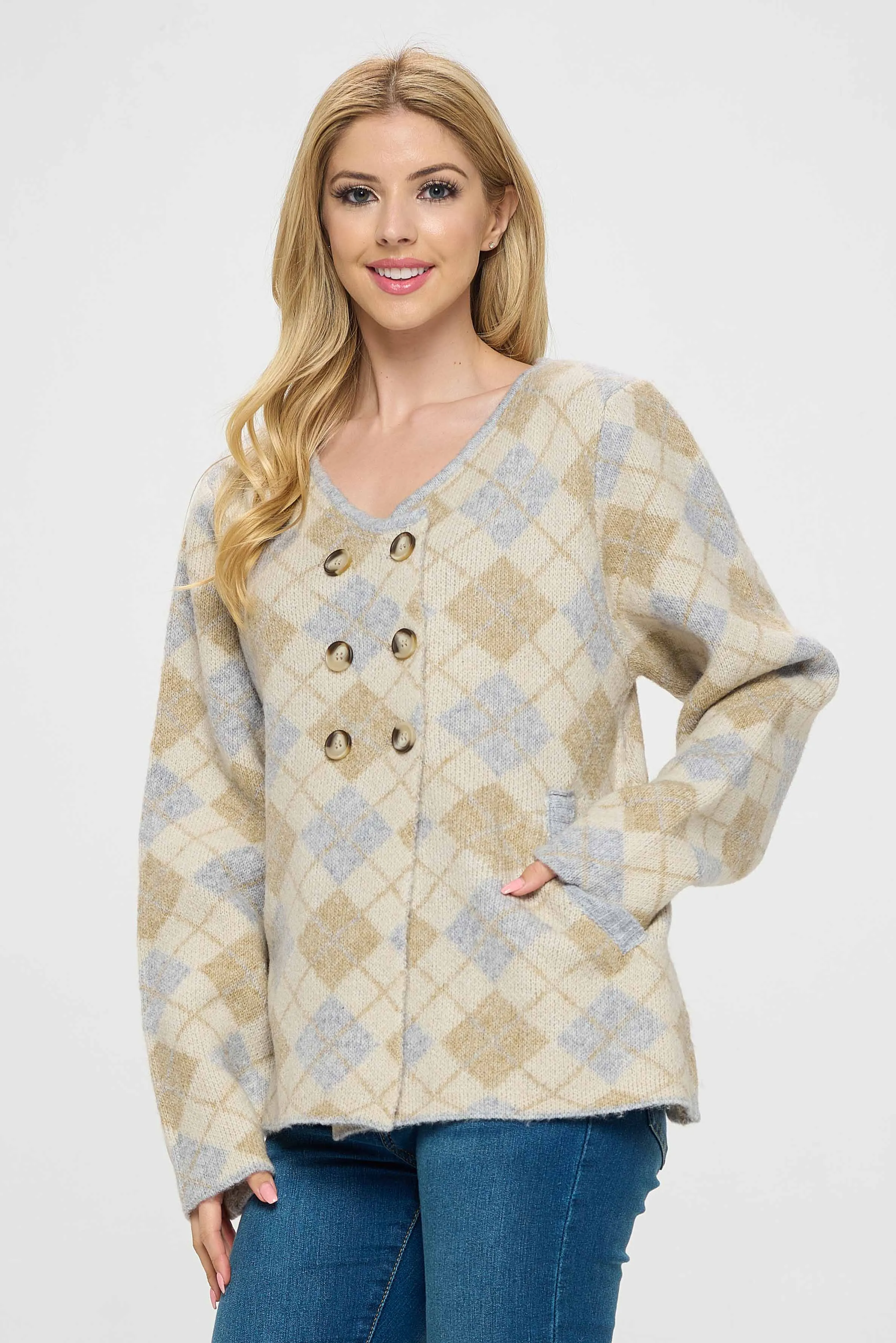 Neutral Tone Diamond Pattern Sweater Top