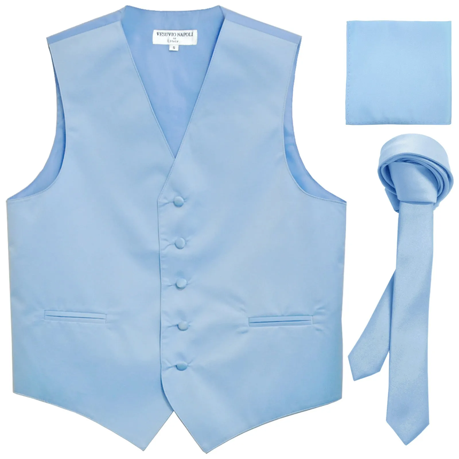 New Men's formal vest Tuxedo Waistcoat_1.5" necktie & hankie set wedding light blue