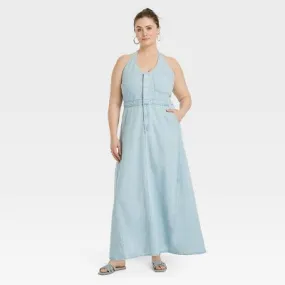 New - Women's Halter Neck Denim Maxi Dress - Universal Thread™ Blue 26