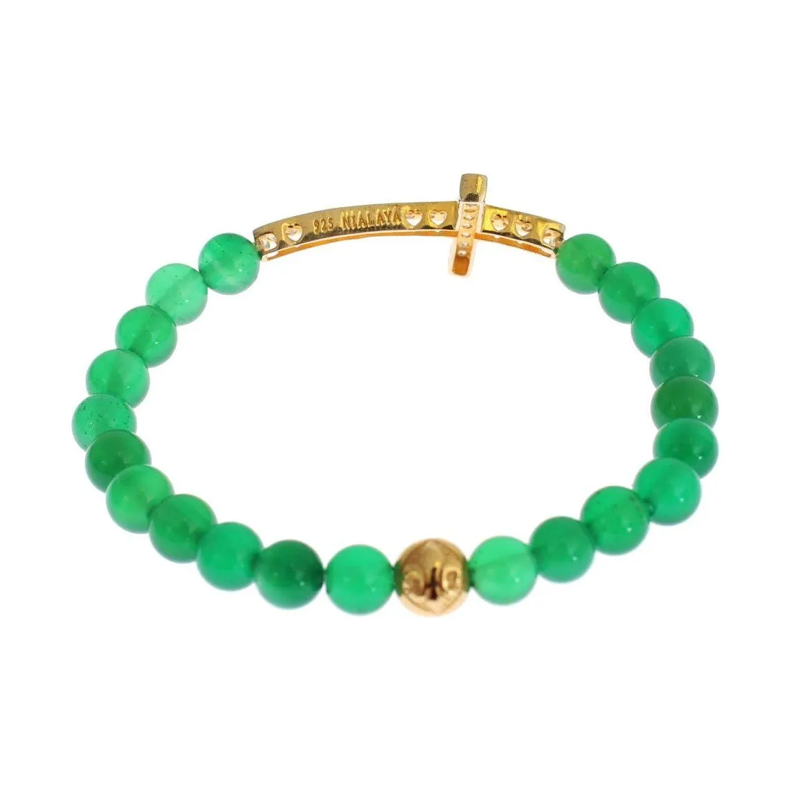 Nialaya Elegant Green Jade Bead & Gold Plated Bracelet