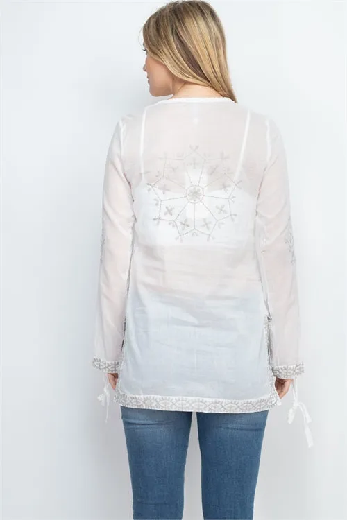 Off White Embroidered Boho Tunic Top