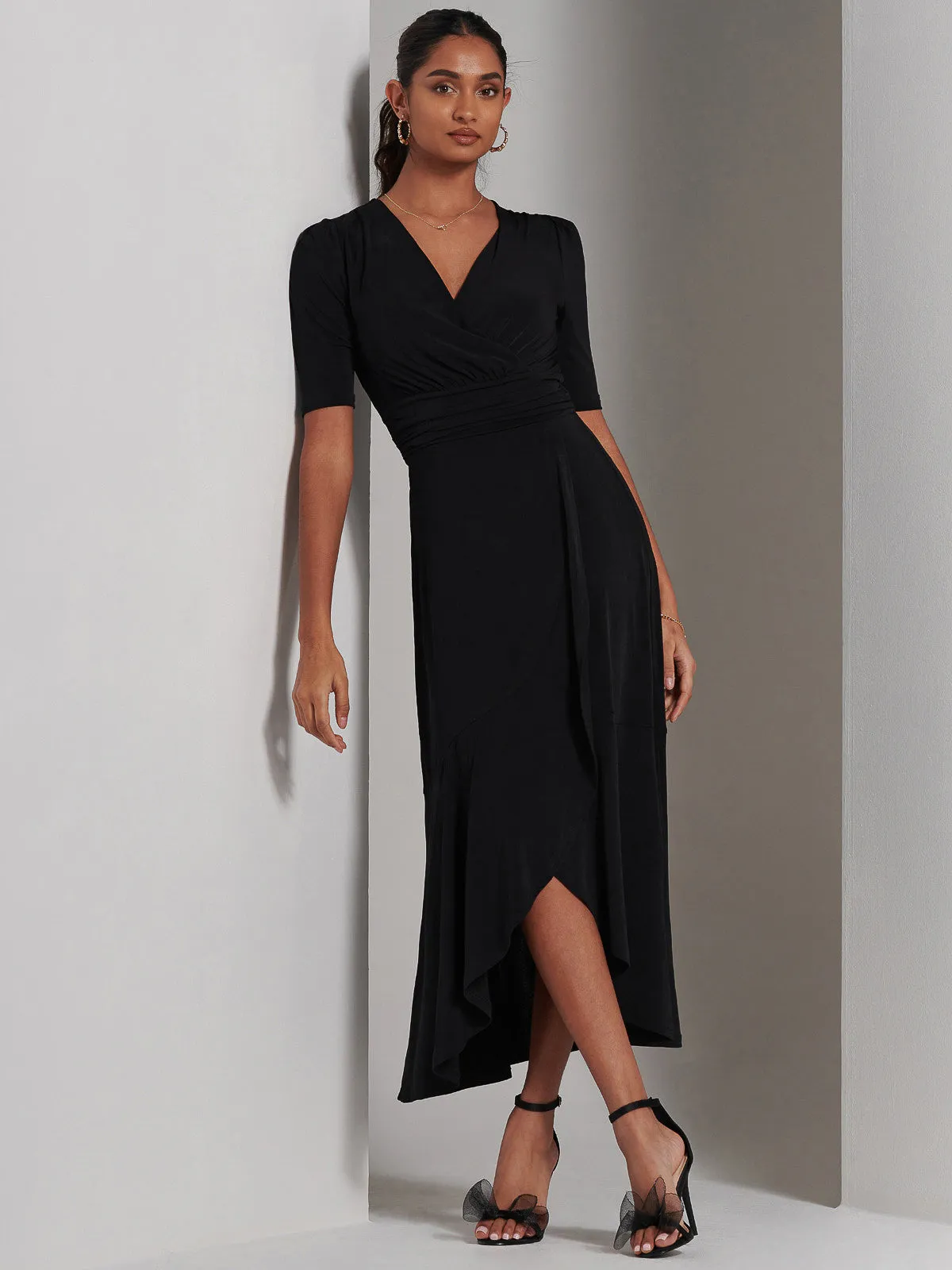 Olana Jersey Frill Hem Maxi Dress, Black