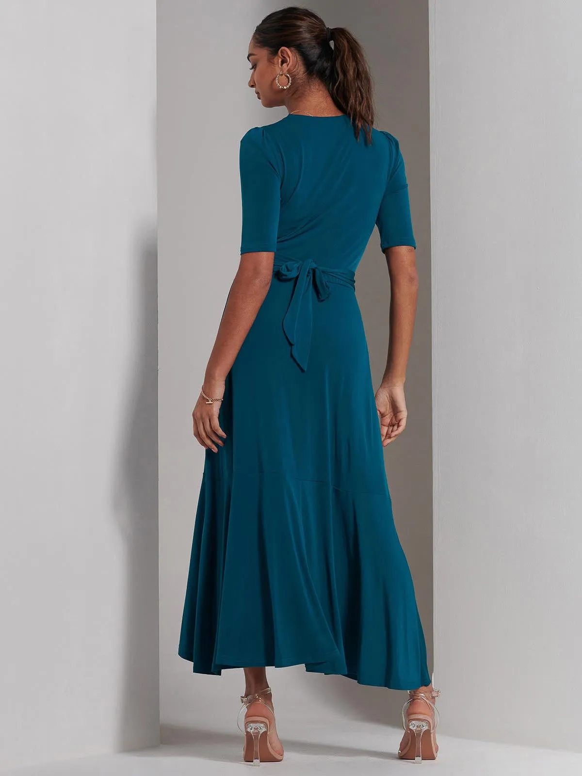 Olana Jersey Frill Hem Maxi Dress, Teal