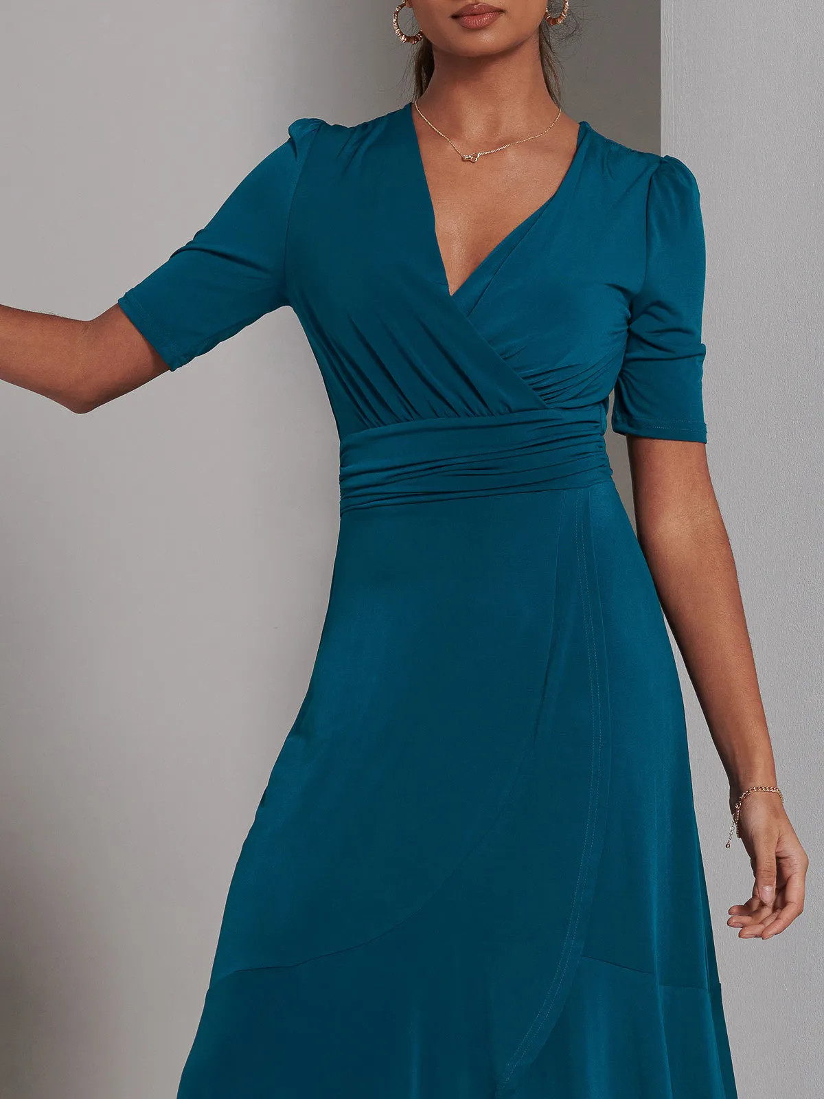 Olana Jersey Frill Hem Maxi Dress, Teal