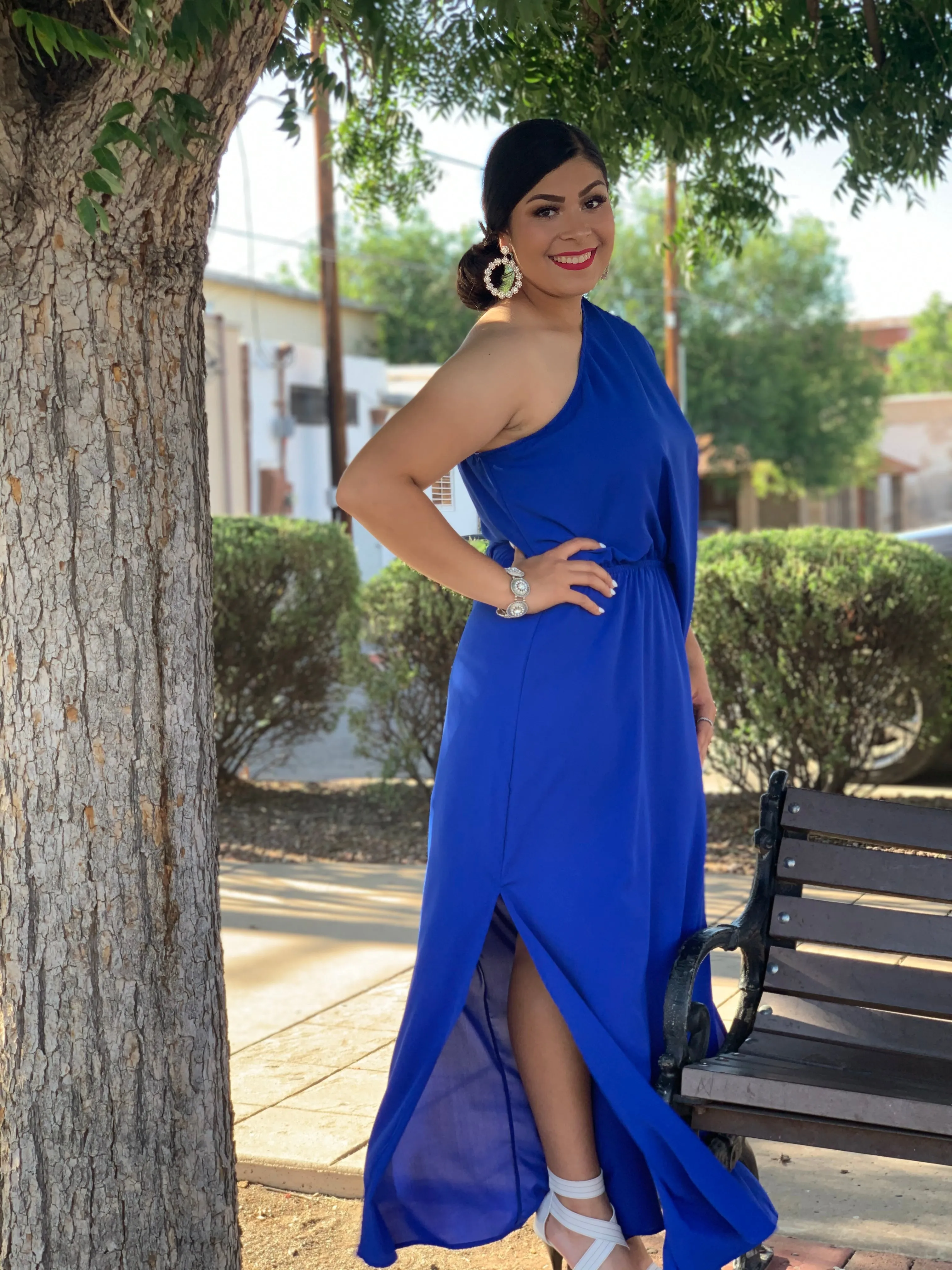 One Shoulder Royal Blue Special Occasion Ankle Length Dress