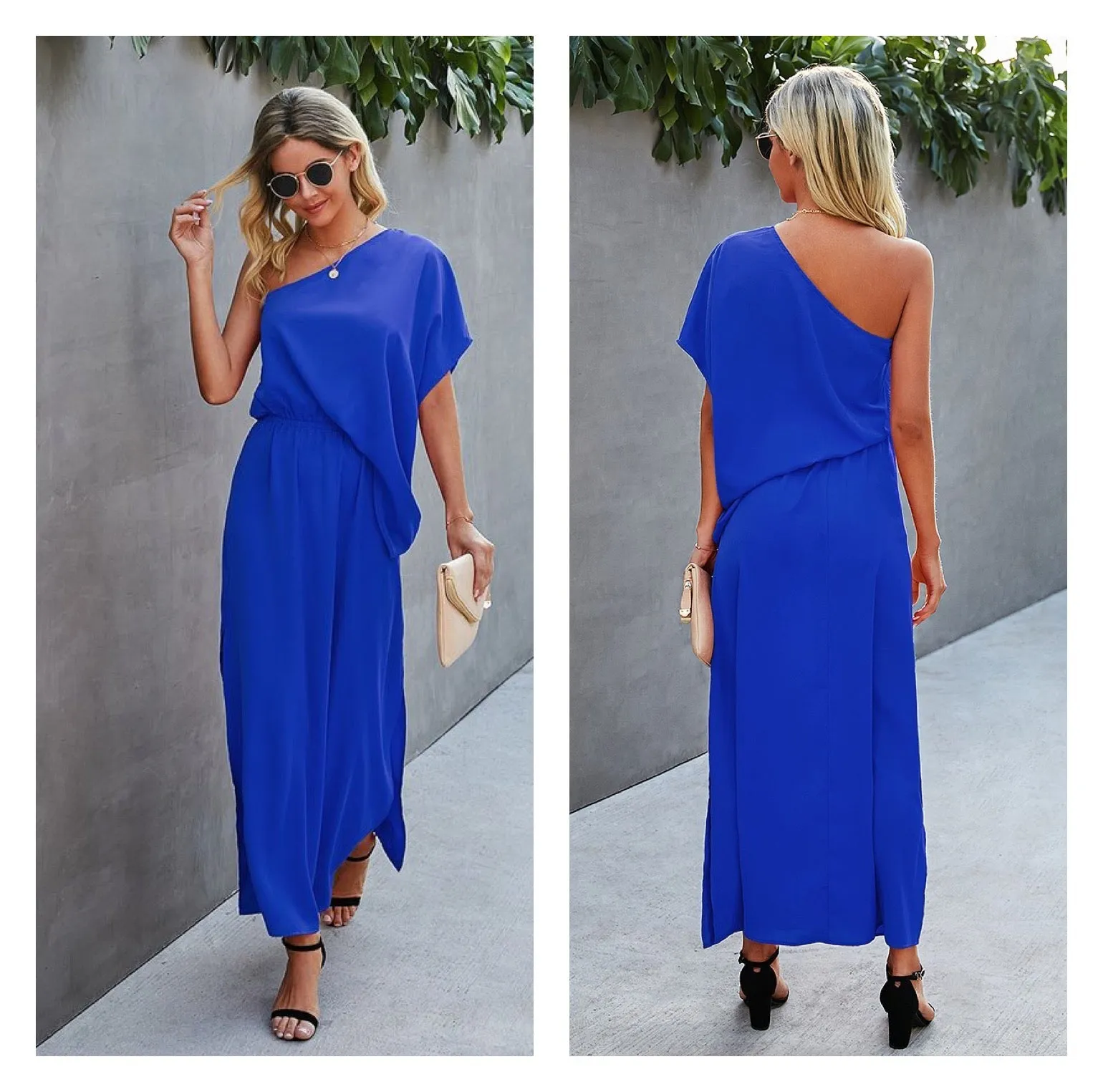 One Shoulder Royal Blue Special Occasion Ankle Length Dress