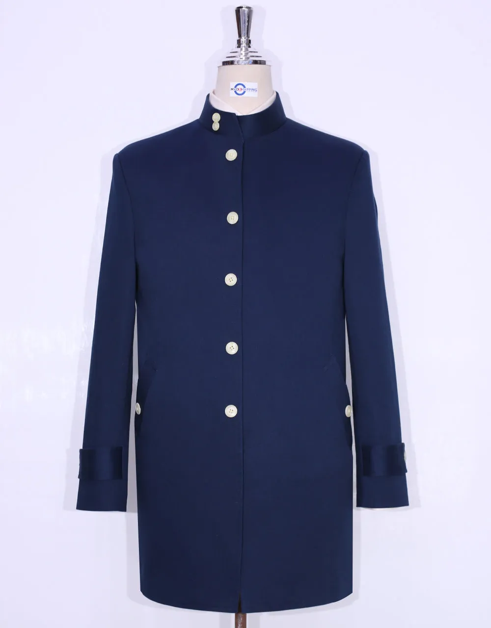 Original Navy Blue Funnel Neck Mac Coat for Men