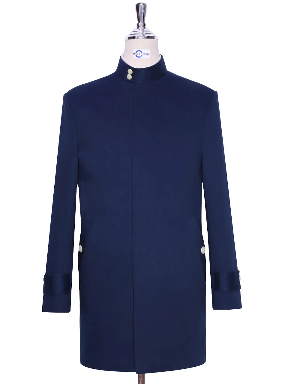 Original Navy Blue Funnel Neck Mac Coat for Men