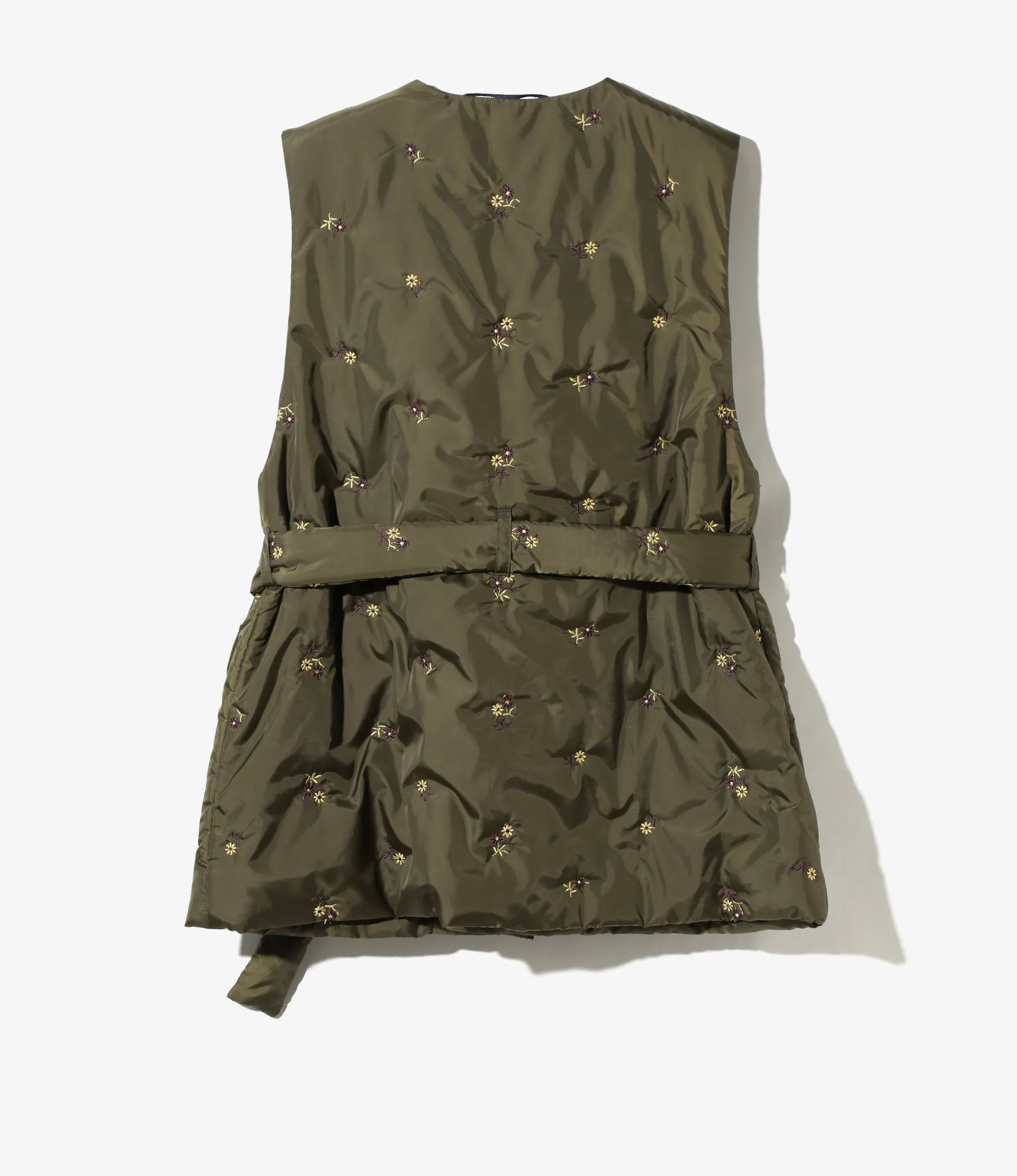 Padded Vest – Olive Floral Embroidery