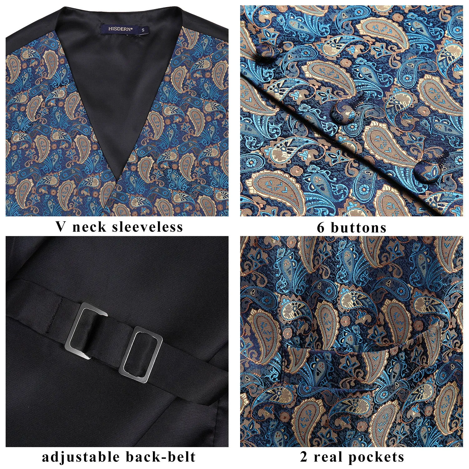 Paisley 3pc Suit Vest Set - F NAVY BLUE / BROWN