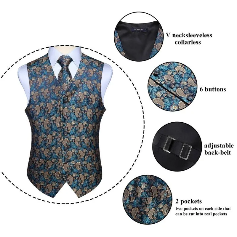 Paisley 3pc Suit Vest Set - F NAVY BLUE / BROWN