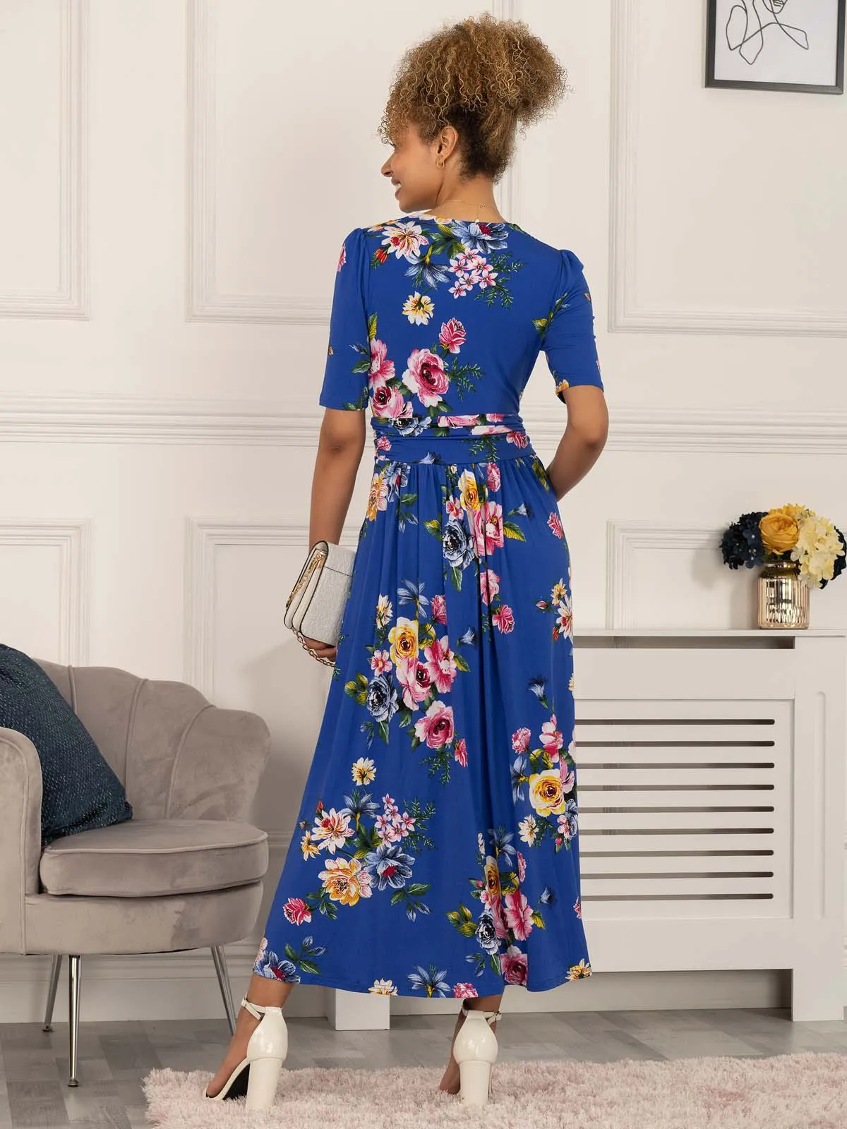 Paislyn Pleat Jersey Maxi Dress, Blue Floral