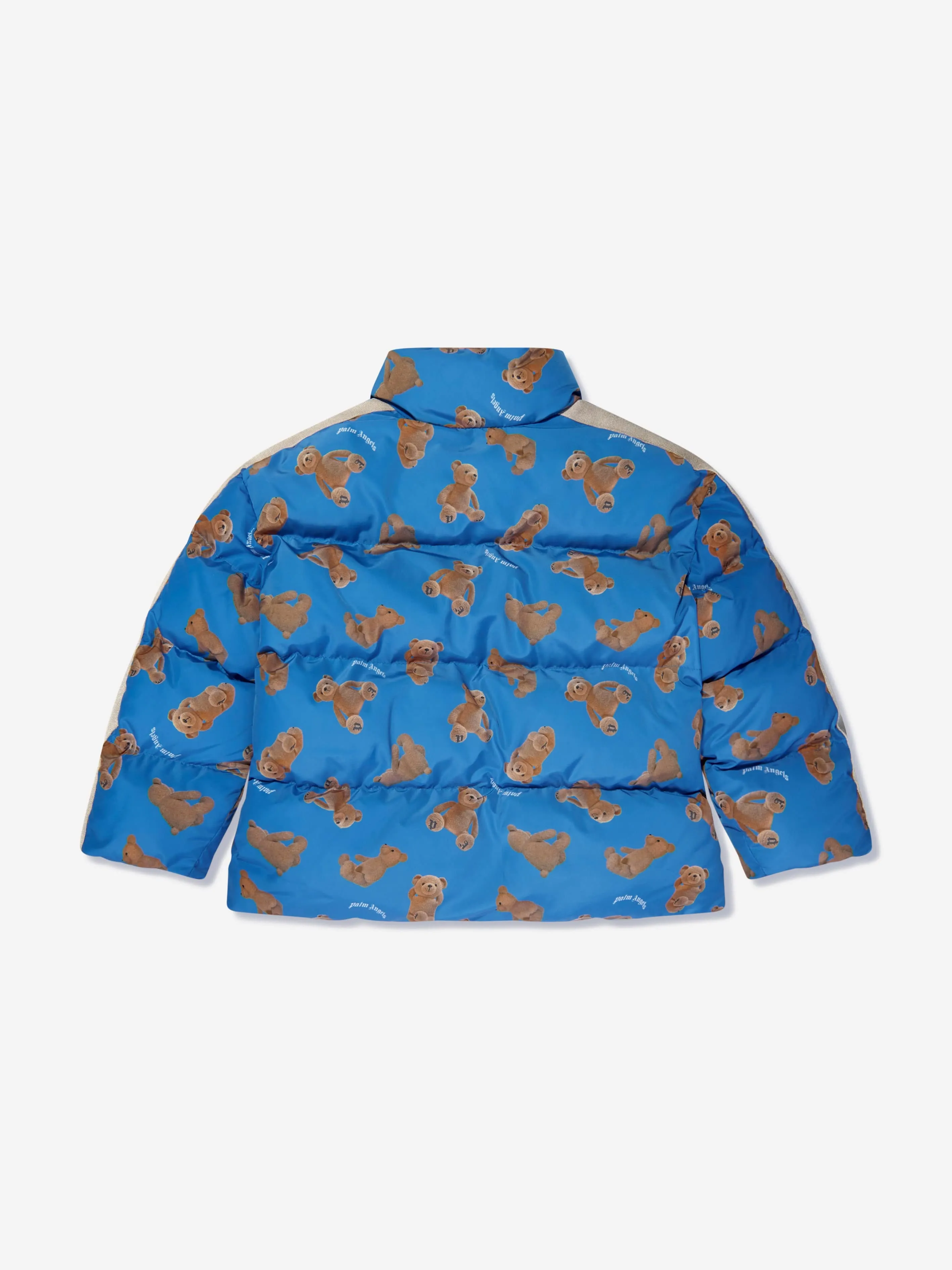 Palm Angels Boys AOP PA Bears Track Puffer Jacket in Blue