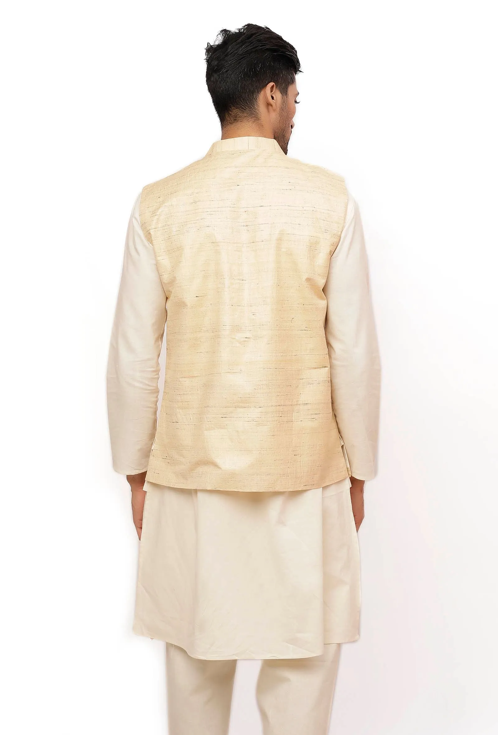 Pearl Cream Ghicha Silk Nehru Jacket