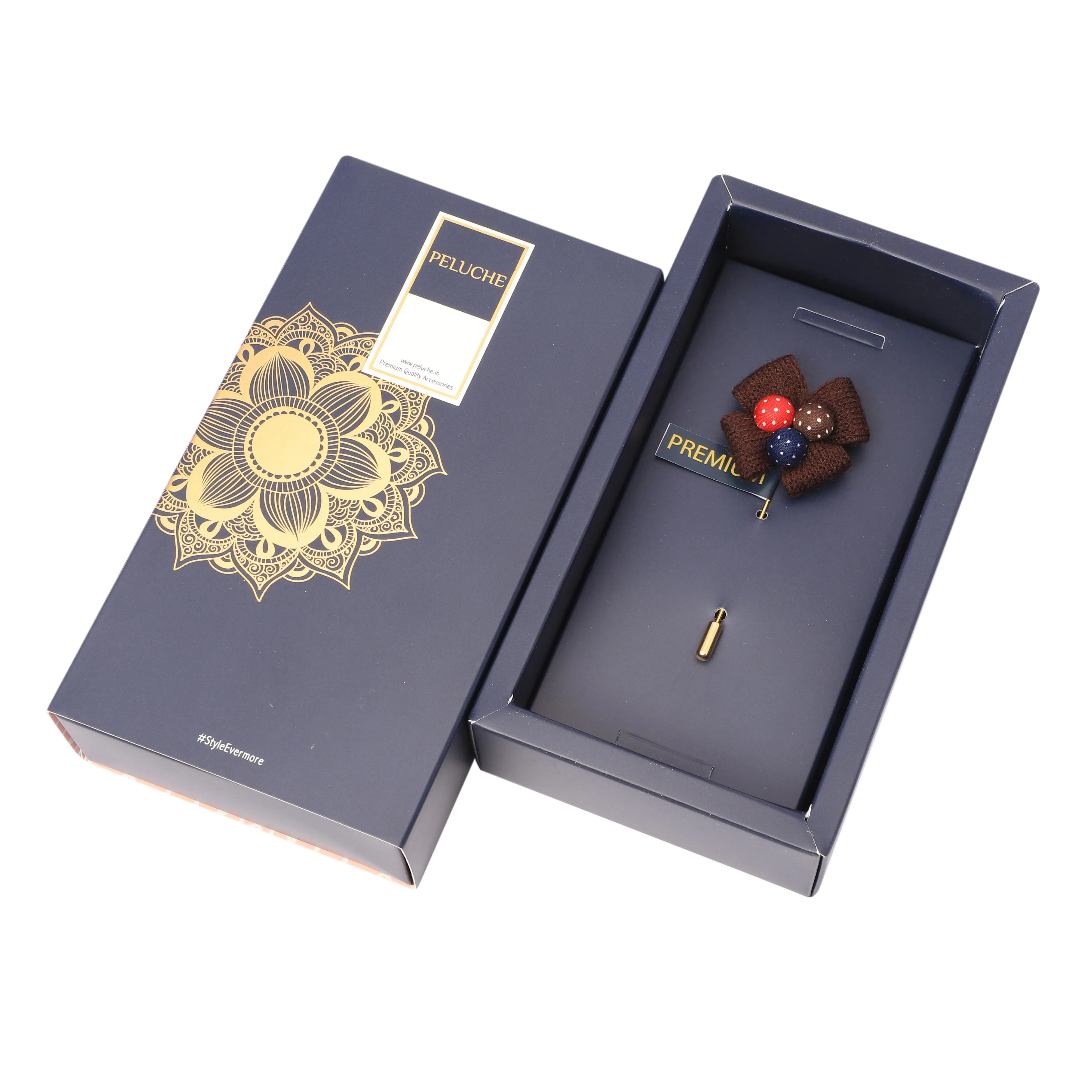 Peluche Elegant Floral Dark Brown Brooch For Men