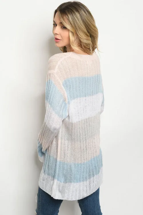 Pink and Blue Long Sleeve Tunic Sweater