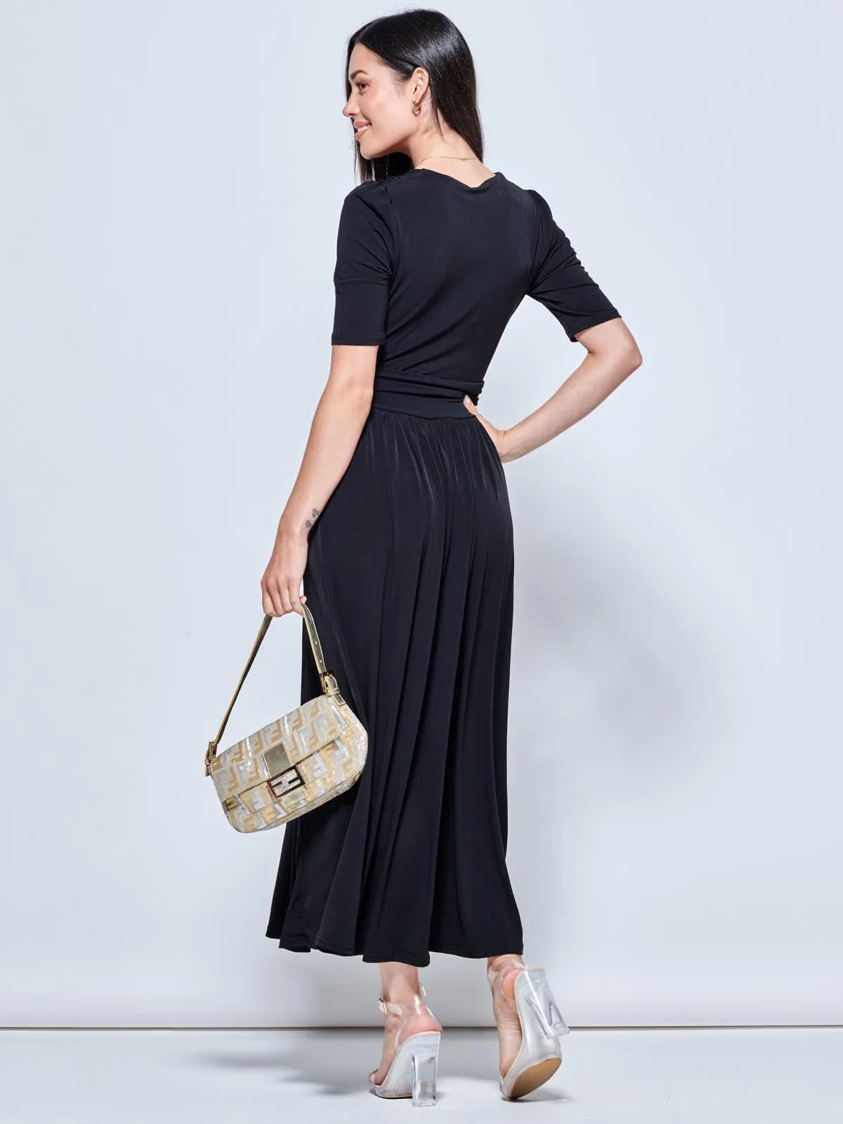 Plain Wrap Front Jersey Maxi Dress, Black