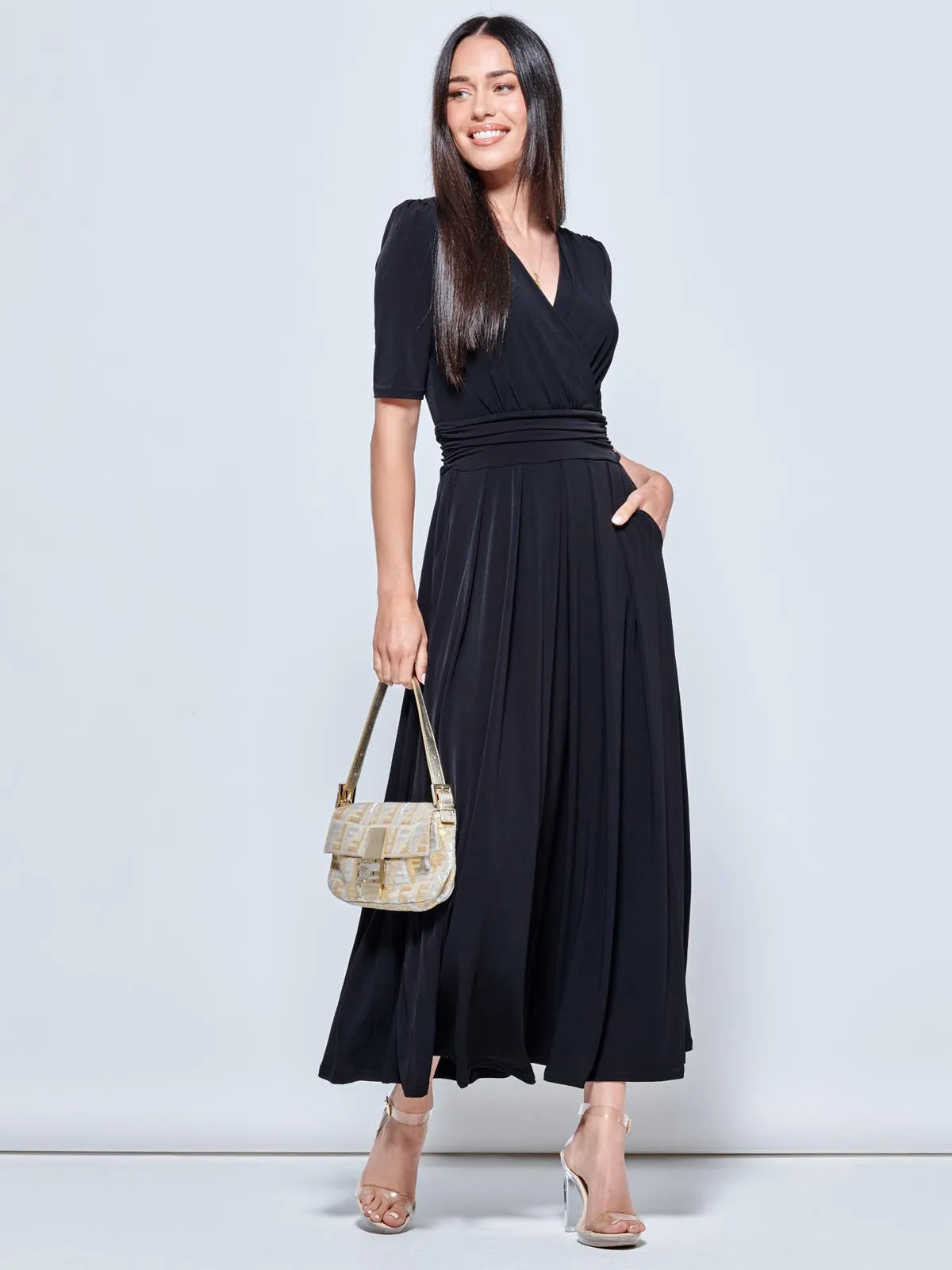 Plain Wrap Front Jersey Maxi Dress, Black