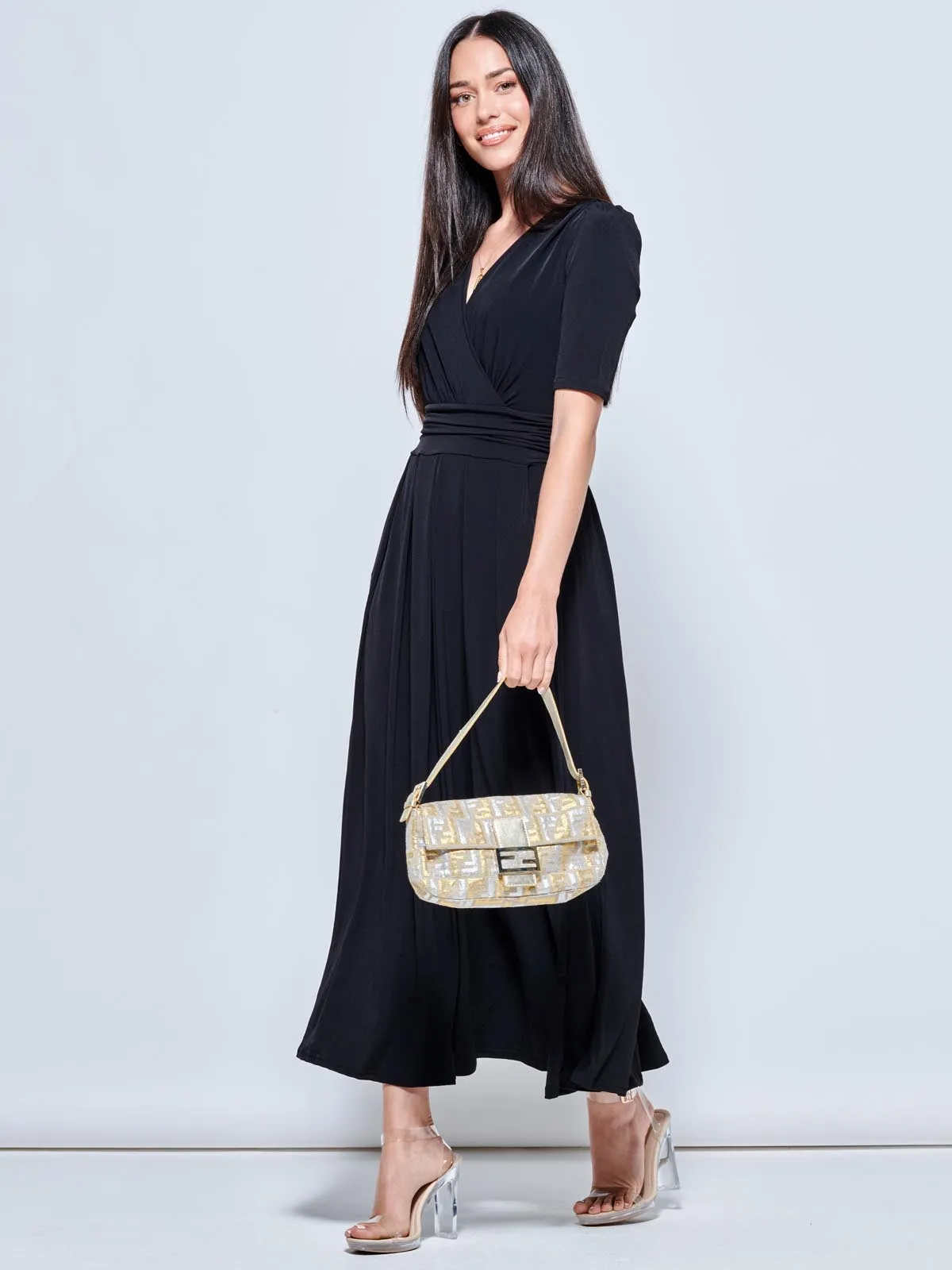 Plain Wrap Front Jersey Maxi Dress, Black