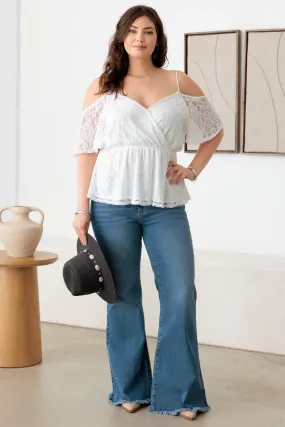 Plus Size Blue Cotton Frayed Hem Flare Denim Jeans