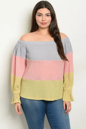 Plus Size Colorblock Cold Shoulder Tunic Sweater