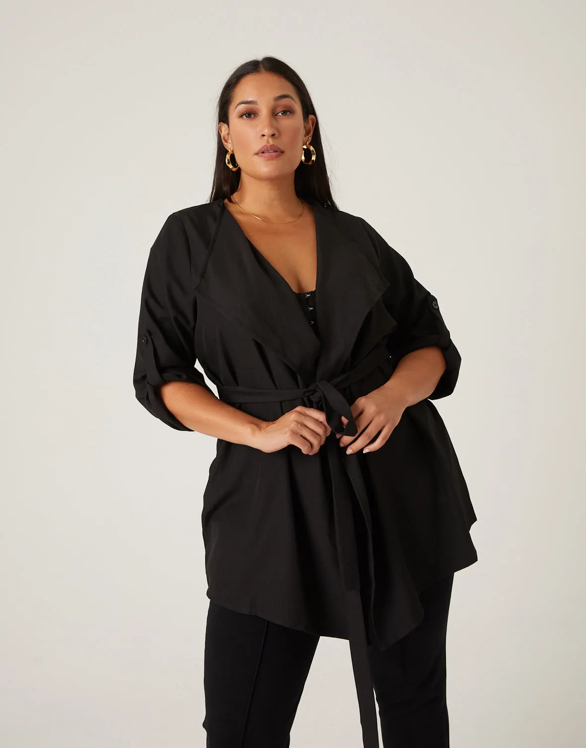 Plus Size Crepe Tied Cardigan