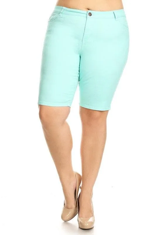 Plus Size High Waist Solid Stretch Short Pants