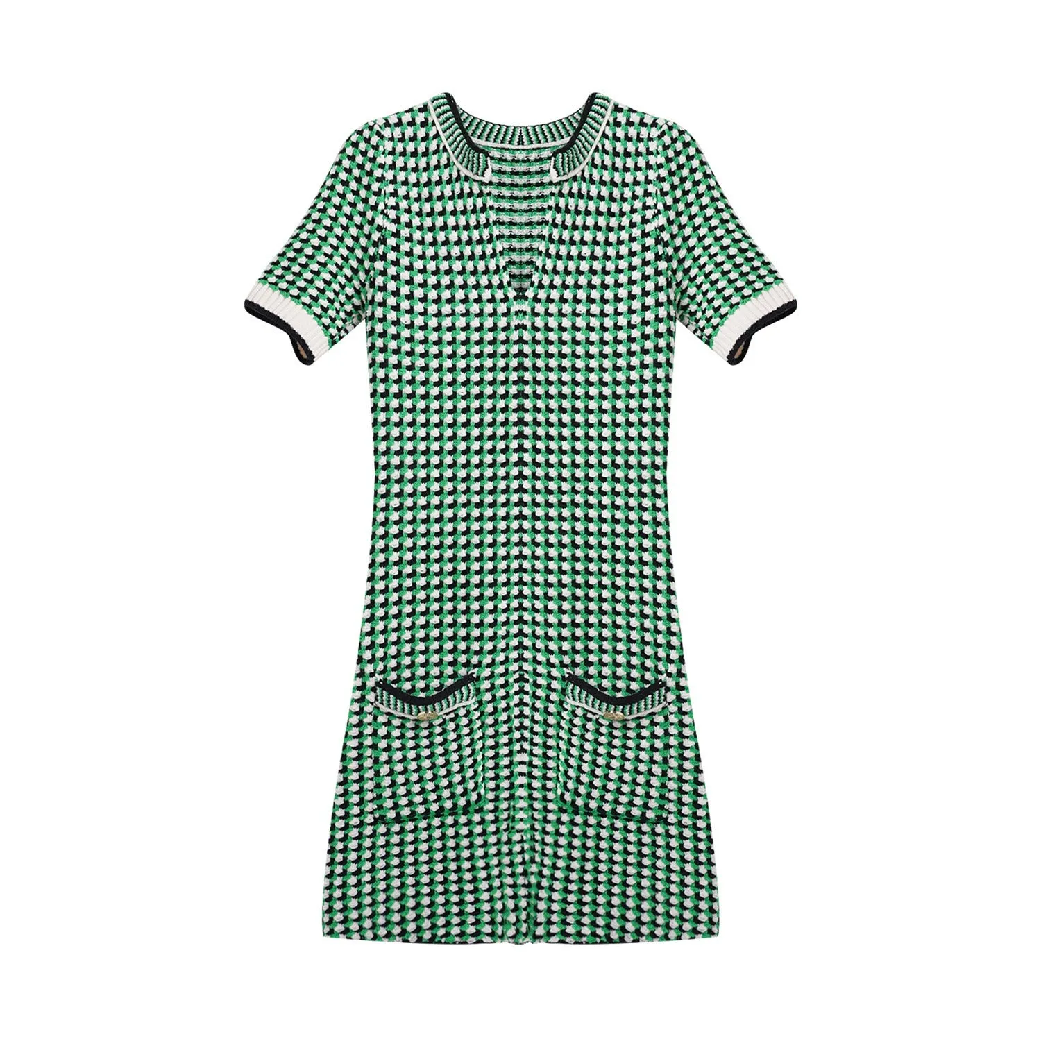 Pre Order:  Retro Green Checkered V-Neck Slim Fit Dress