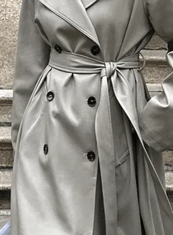 Pre Order:  Vegan Leather Double-Breasted Trench Coat