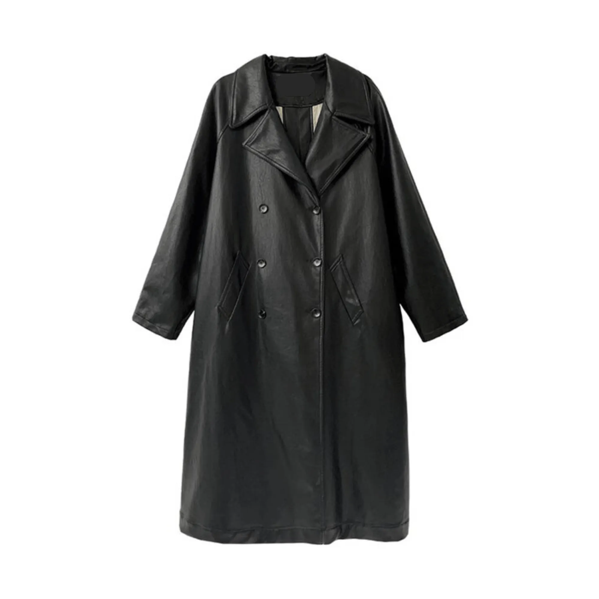 Pre Order:  Vegan Leather Double-Breasted Trench Coat