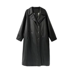 Pre Order:  Vegan Leather Double-Breasted Trench Coat