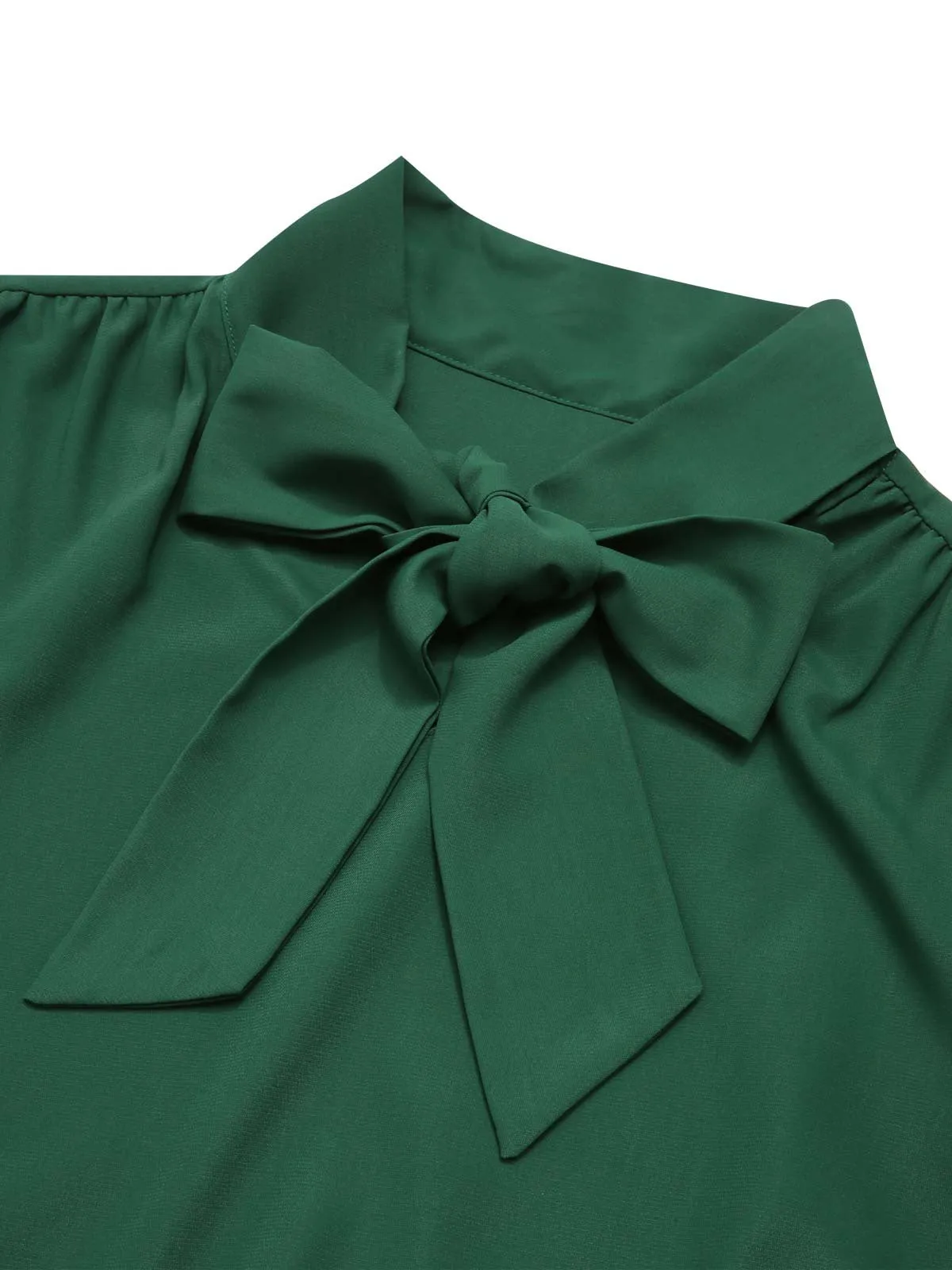 [Pre-Sale] Green 1950s Solid Tie-Neck Blouse