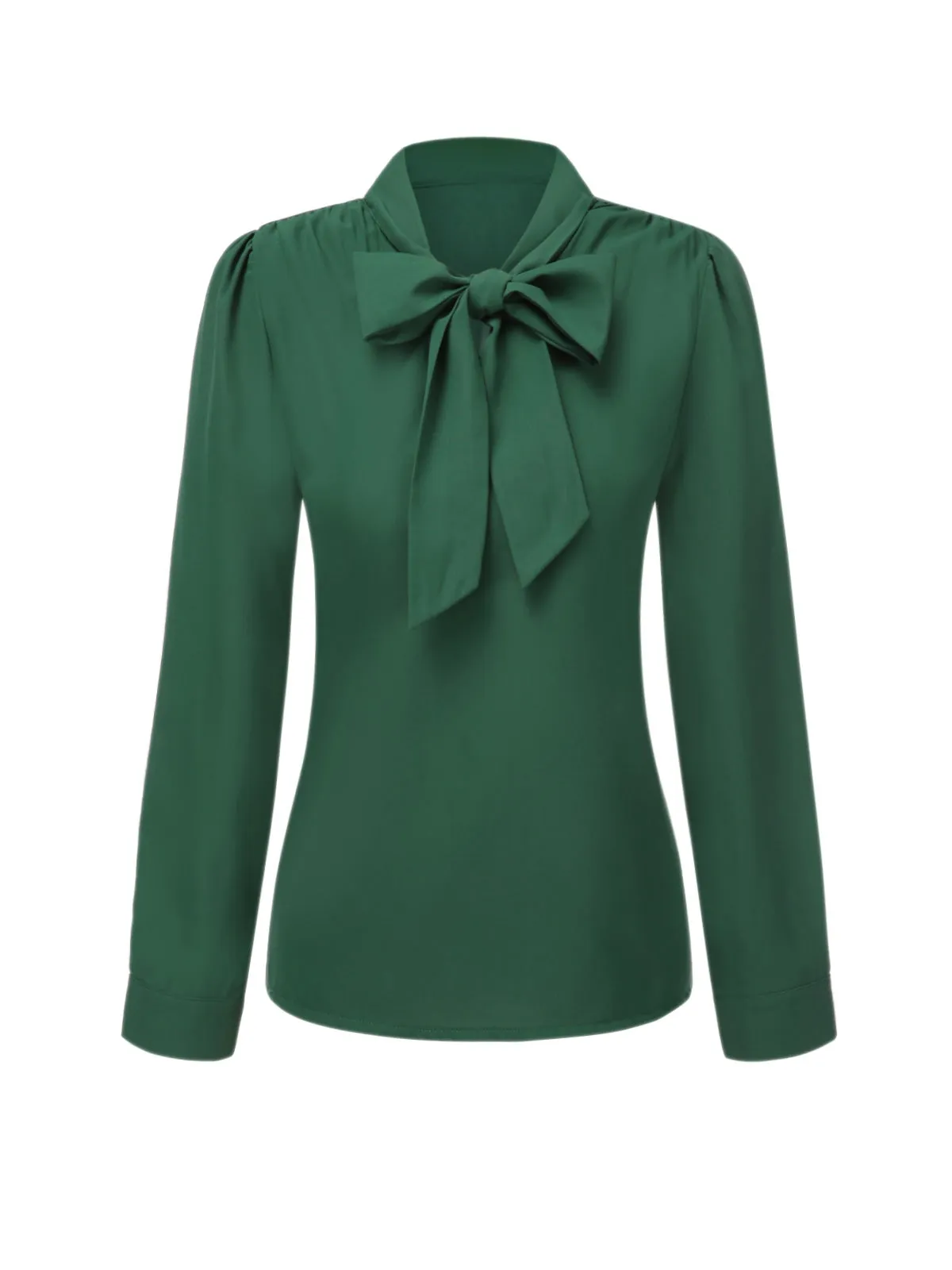 [Pre-Sale] Green 1950s Solid Tie-Neck Blouse