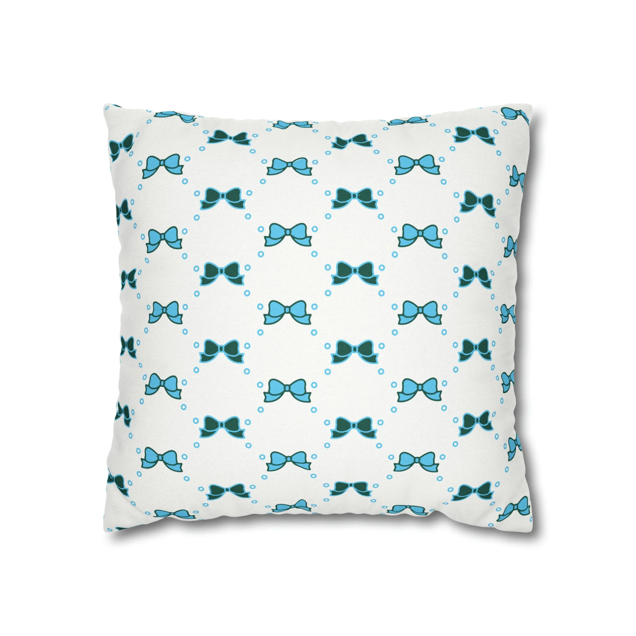 Pretty Little Bow Pillow Cover - Dorm Pillow,Bow Pillow,Bed Party Gift, Acceptance Gift, Camp Gift, Bow Aesthetic, Tulane, Blue & Green bow