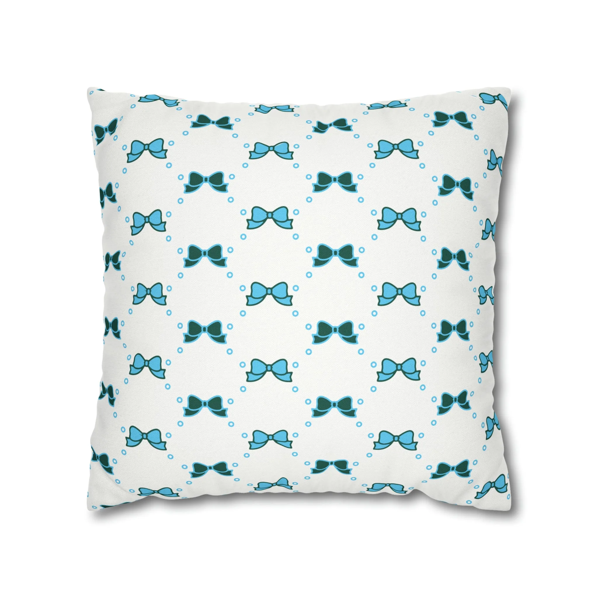 Pretty Little Bow Pillow Cover - Dorm Pillow,Bow Pillow,Bed Party Gift, Acceptance Gift, Camp Gift, Bow Aesthetic, Tulane, Blue & Green bow