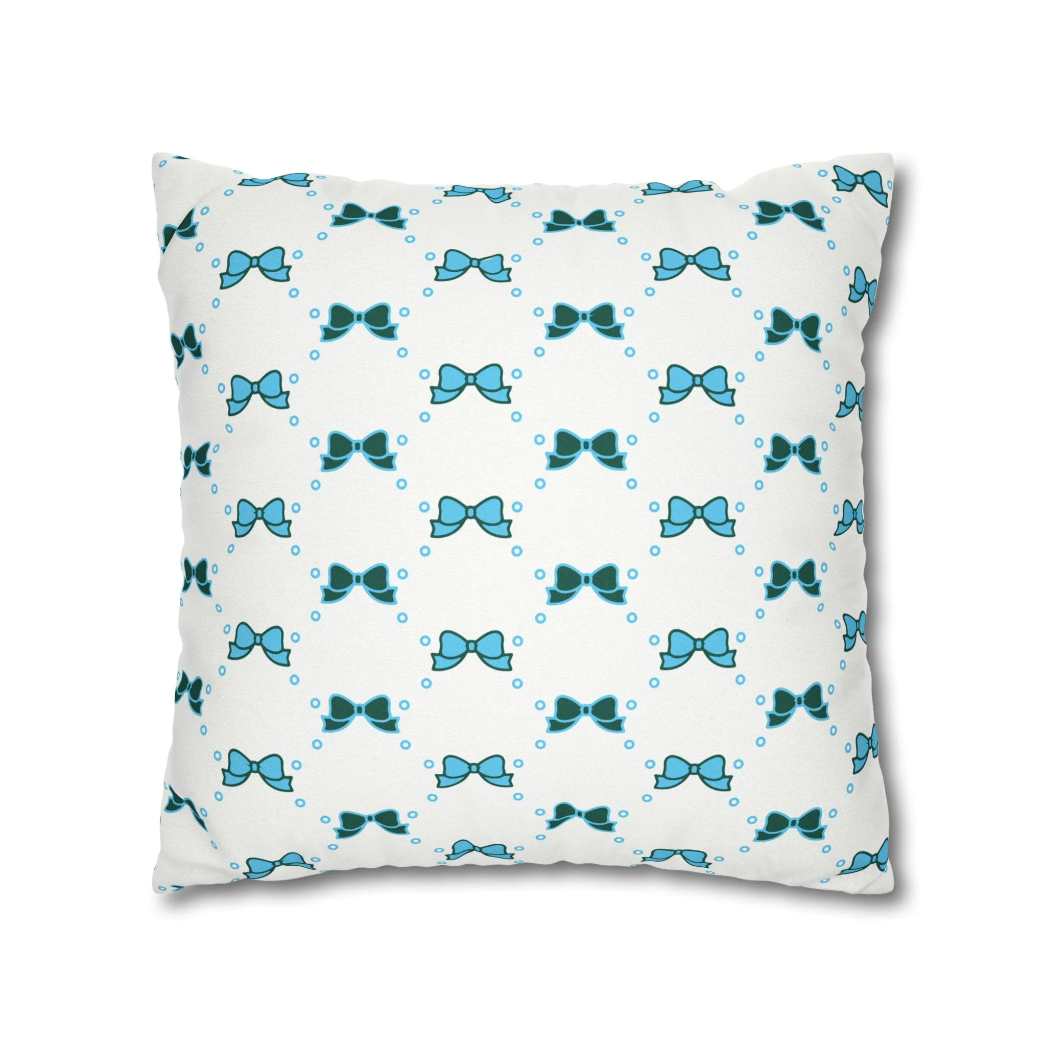 Pretty Little Bow Pillow Cover - Dorm Pillow,Bow Pillow,Bed Party Gift, Acceptance Gift, Camp Gift, Bow Aesthetic, Tulane, Blue & Green bow