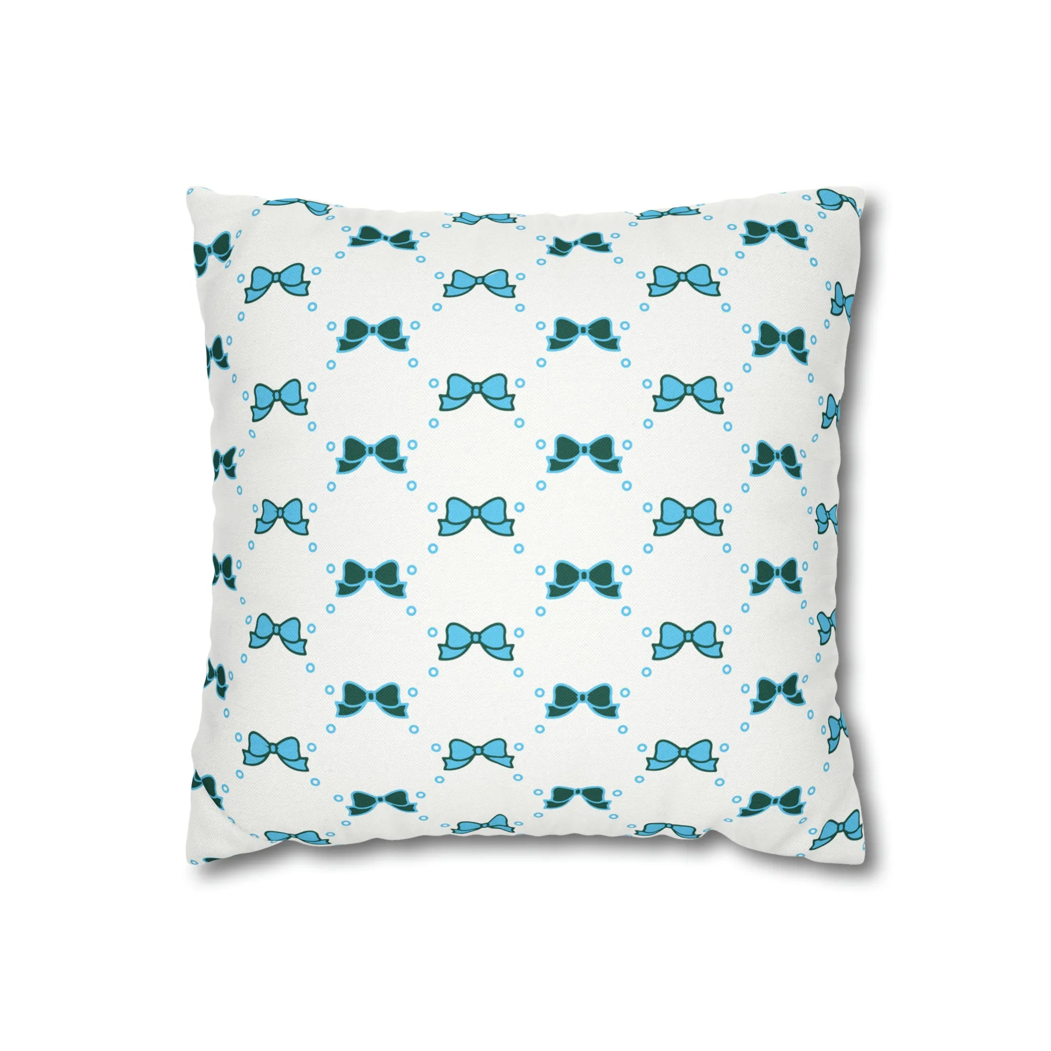 Pretty Little Bow Pillow Cover - Dorm Pillow,Bow Pillow,Bed Party Gift, Acceptance Gift, Camp Gift, Bow Aesthetic, Tulane, Blue & Green bow