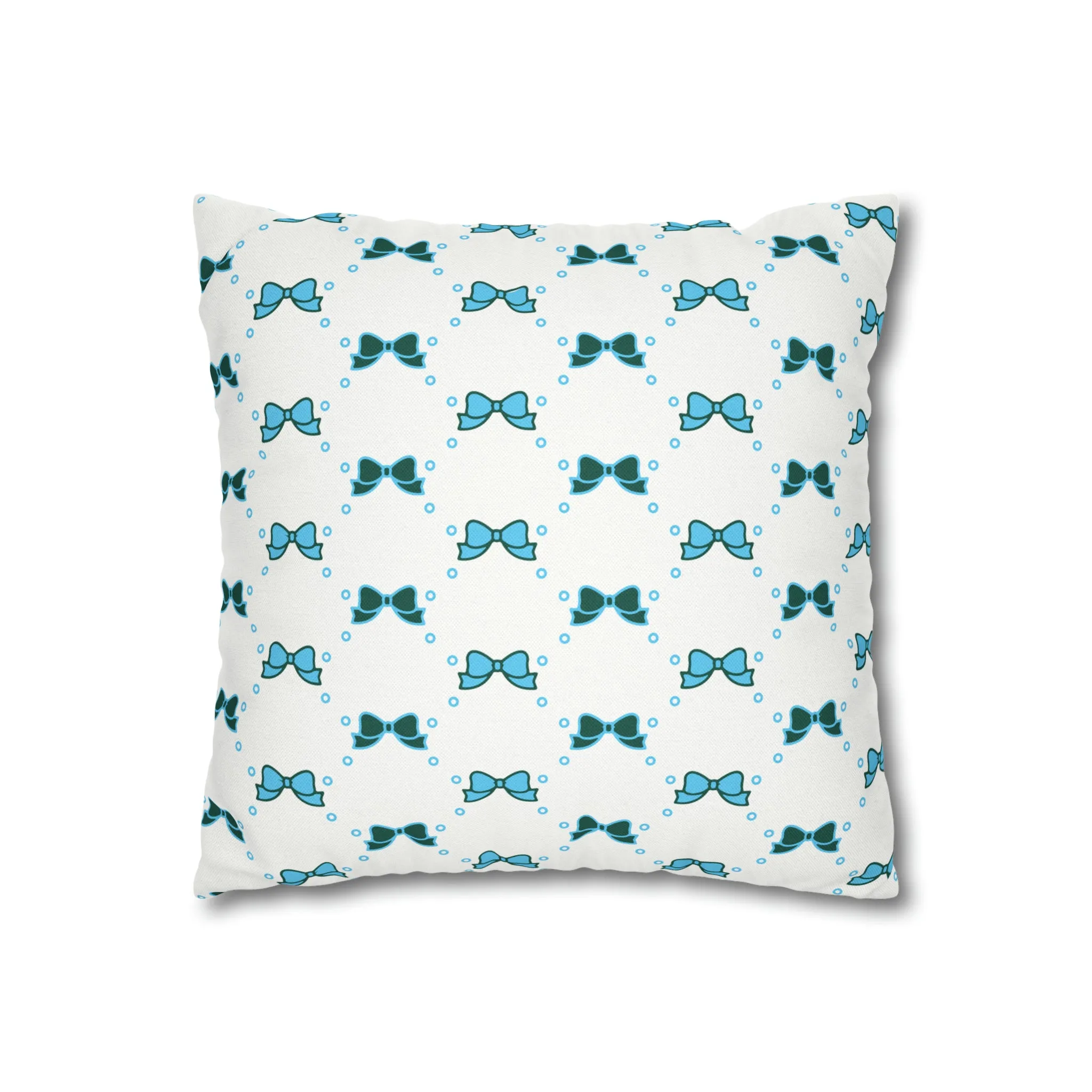 Pretty Little Bow Pillow Cover - Dorm Pillow,Bow Pillow,Bed Party Gift, Acceptance Gift, Camp Gift, Bow Aesthetic, Tulane, Blue & Green bow