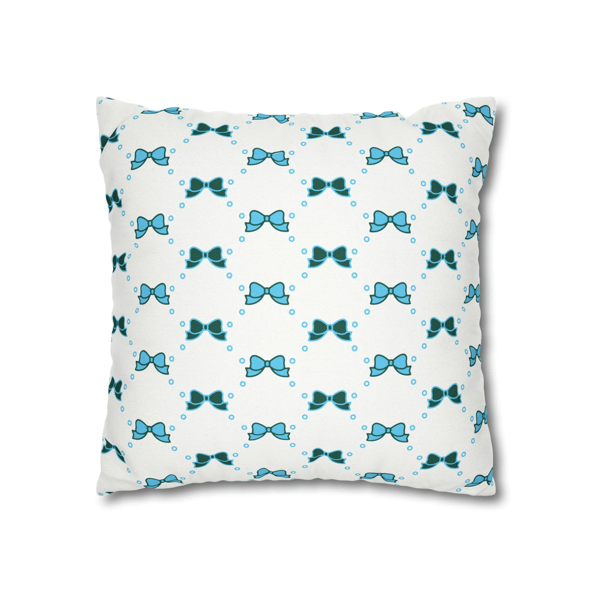 Pretty Little Bow Pillow Cover - Dorm Pillow,Bow Pillow,Bed Party Gift, Acceptance Gift, Camp Gift, Bow Aesthetic, Tulane, Blue & Green bow