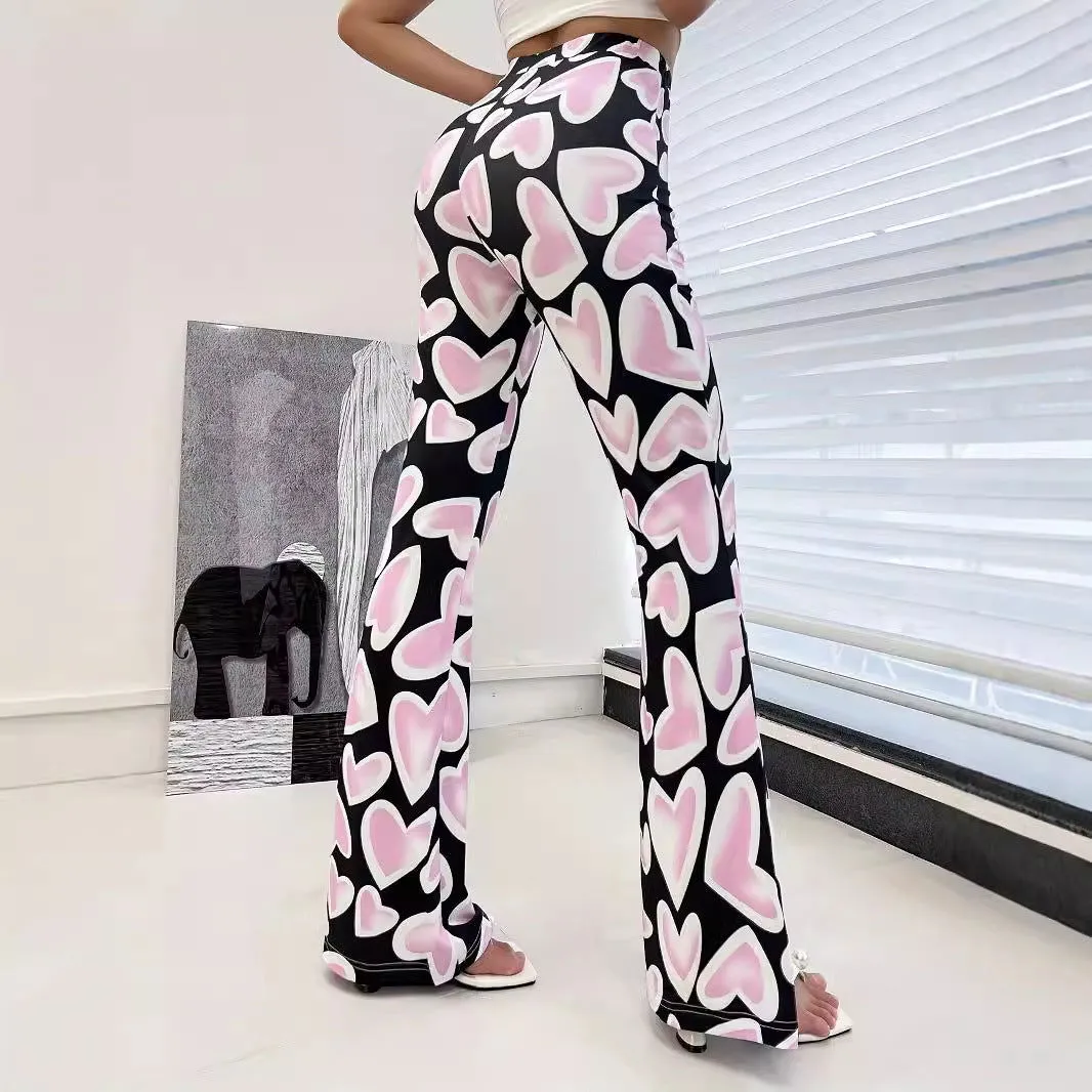 Printing High Waist Hip Wrapped Casual Pants Micro Bell Bottom Pants Women Women