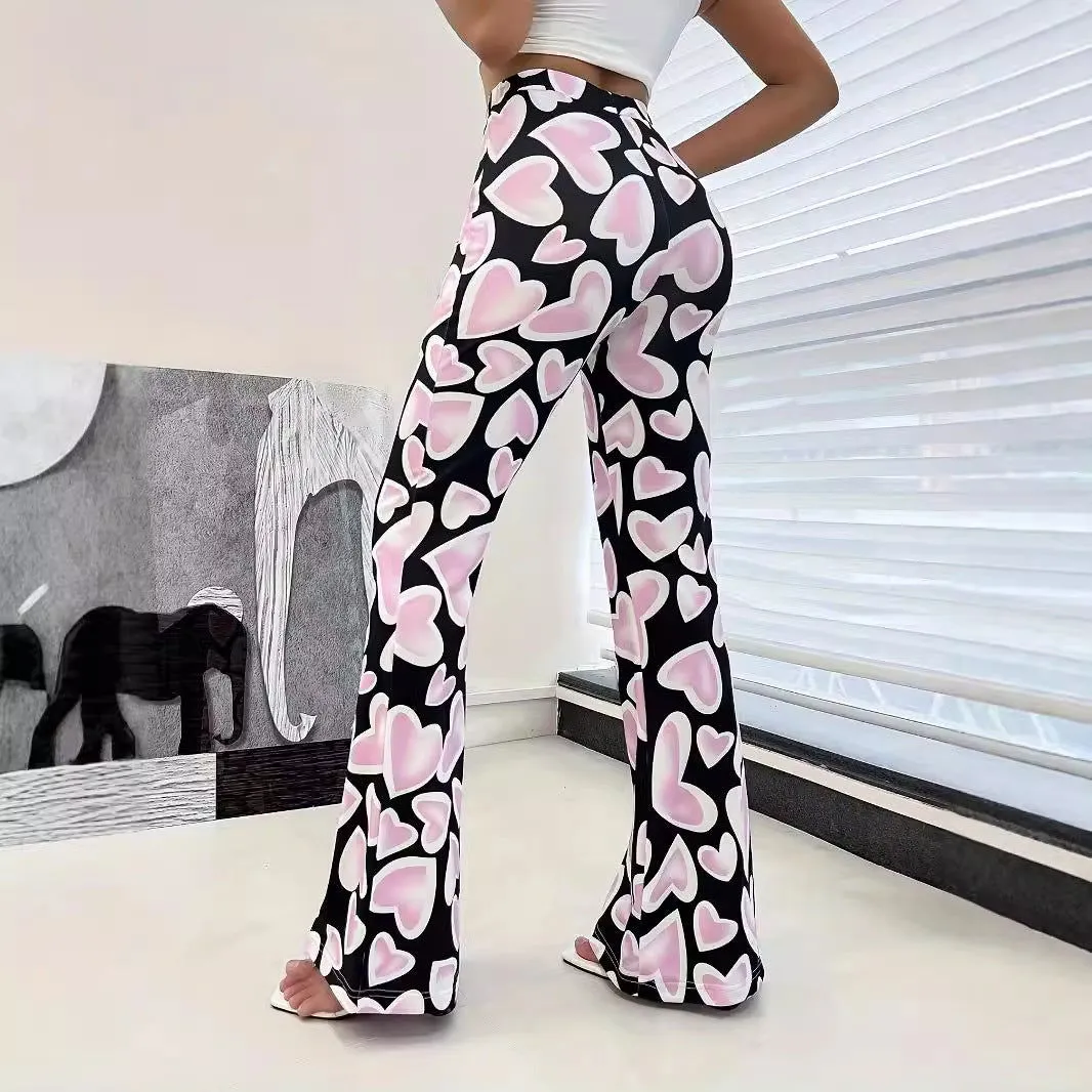 Printing High Waist Hip Wrapped Casual Pants Micro Bell Bottom Pants Women Women