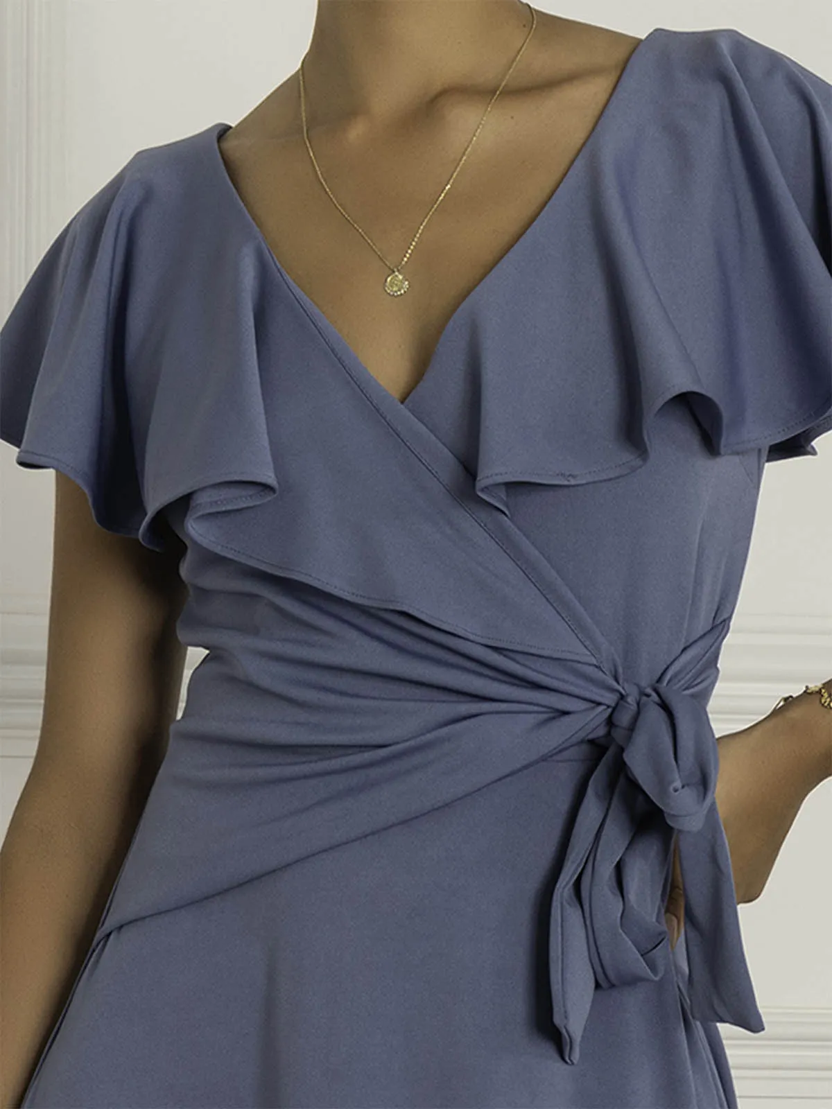 Priya Frill Dipped Hem Dress, Steel Blue
